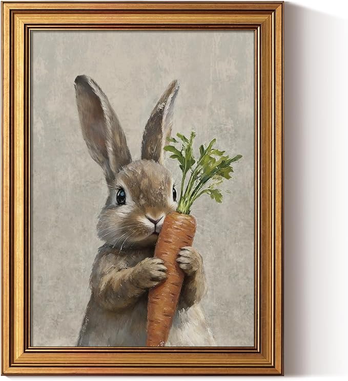 ARPEOTCY Gold Framed Canvas Wall Art, 12x16 Inch, Easter Bunny Rabbit Holding by ARPEOTCY