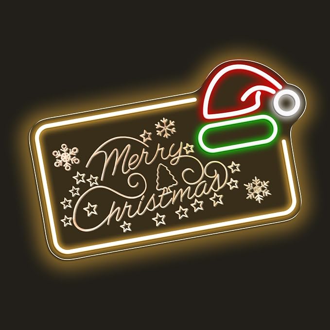 16.5 x 10’’ Mirror Merry Christmas Neon Sign, Carving LED Sign - Image 6