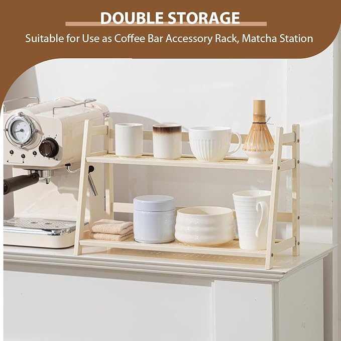 Yalikop 1 Pcs 2 Tier Matcha Station Shelf Bamboo Coffee Mug Stand Countertop - Image 7