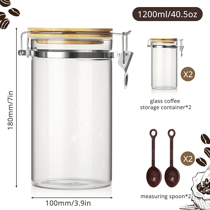 VZZNN 2 Pack 40.5oz Coffee Bean Storage Container - Image 2