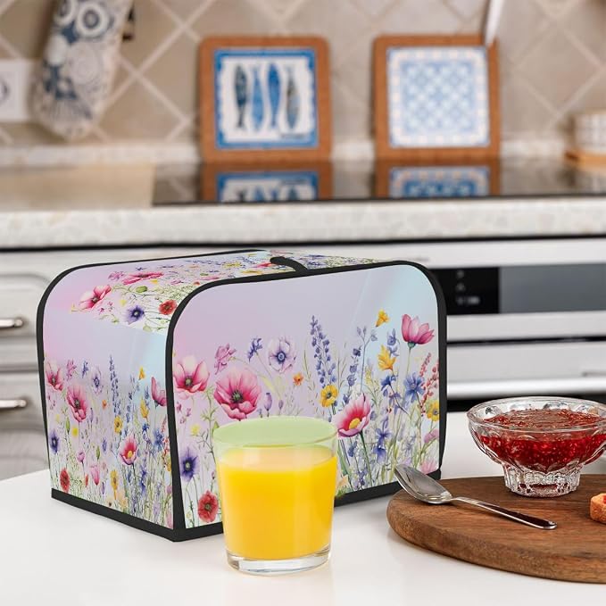 Flower Colorful Floral Toaster Cover 2 Slice Wide Slot Washable Appliance - Image 6
