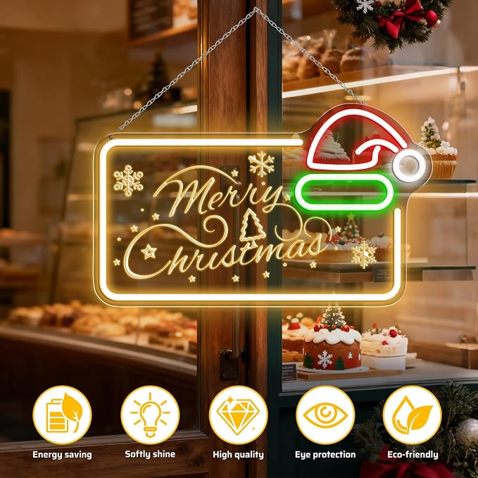 16.5 x 10’’ Merry Christmas Neon Sign, Carving LED Sign - Image 2