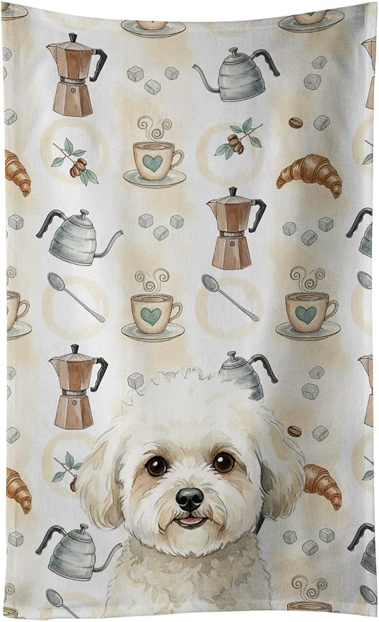 Caroline's Treasures White and Cream Bichon Frise Coffee Bar Kitchen Towel by CarolinesTreasures