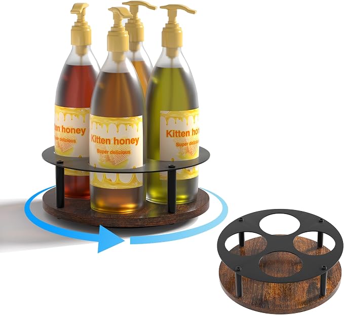 Invech Rotating Coffee Syrup Organizer, Wood Syrup Rack by Invech