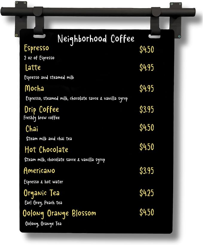Hanging Menu Contemporary Style Chalkboard Sign, Metal Menu Display 22x28 by Unknown