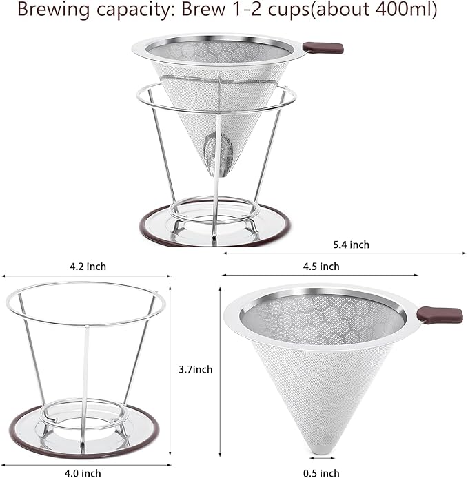 Pour Over Coffee Dripper Stainless Steel Coffee Filter Metal Cone Filter - Image 3