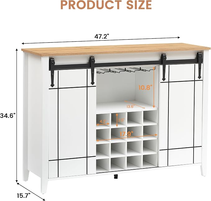 GarveeHome Bar Cabinet with Barn Doors, Farmhouse Style Wine Storage Unit with - Image 2