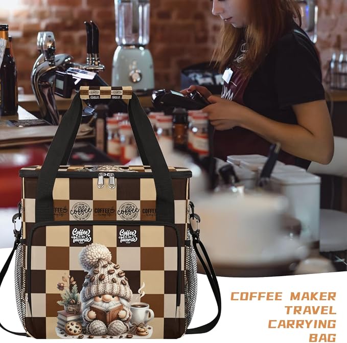 Coffee Brown Gnome Coffee Maker Carring Bag Travel Carrying Storage Tote Bag - Image 6