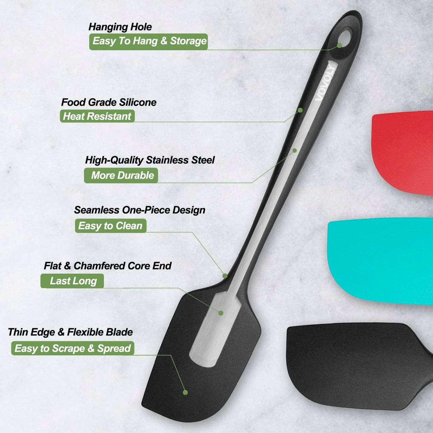 Silicone Spatula for Kitchen, 600°F Heat resistant Spatulas for Baking, Cooking, Scraping,and Mixing, Non Stick Kitchen Utensils, BPA Free, 11.2 IN, 3 Pack, Black