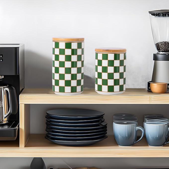 Kitchen Countertop Ceramic Checkered Canisters, Airtight Kitchen Canisters - Image 8