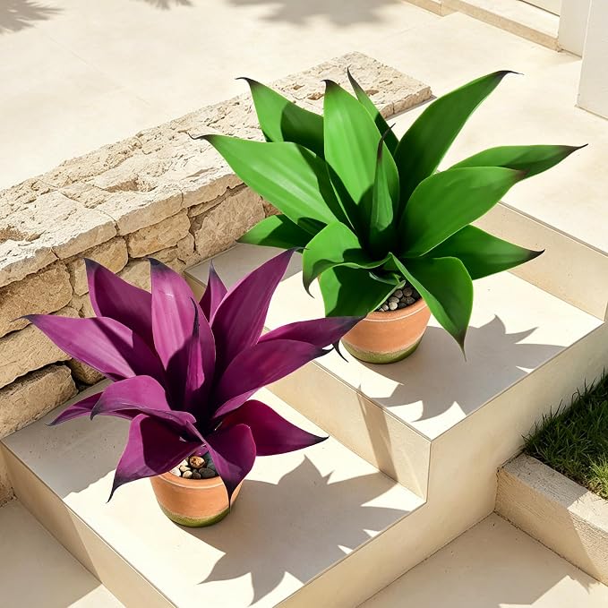 2 Set Real Touch Artificial Agave Plants, Lifelike Faux Succulent in Pot Desk by Unknown