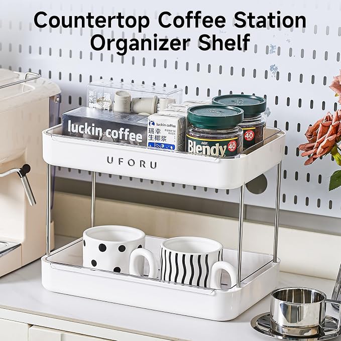 UFORU Countertop Coffee Station Organizer| 2-Tier Whisky Glass Holder, Mug - Image 2