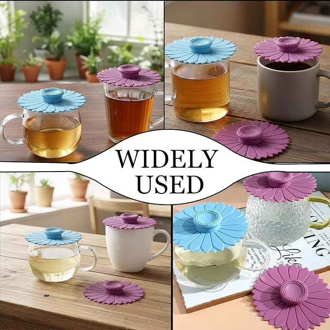 Sunflower Silicone Cup Covers, Reusable & Flexible Mug Covers and Silicone Lids - Image 4