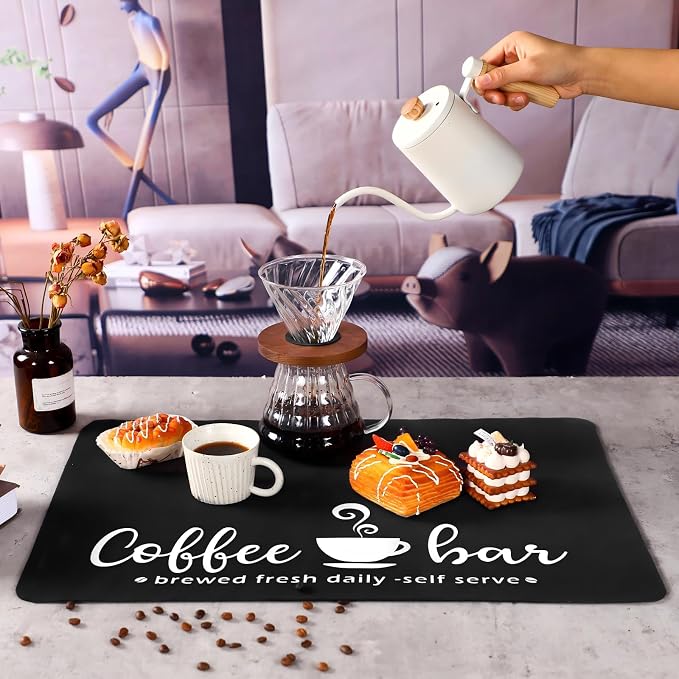 Queekay Coffee Bar Mat for Counter 24" x 16" Absorbent Dish Drying Mat for - Image 2