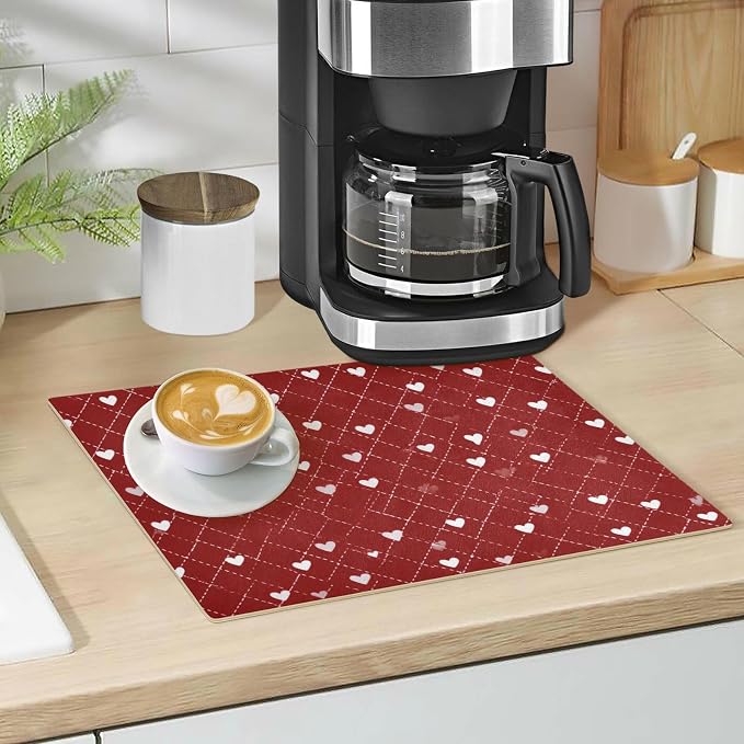 Red Heart01 Coffee Mat Coffee Bar Maker Backed Absorbent Nonslip Station Mats - Image 5