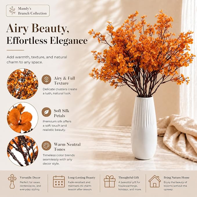 Mandy's 6 Bundles Artificial Orange Baby’s Breath Flowers | 18.5 Inch Silk - Image 2