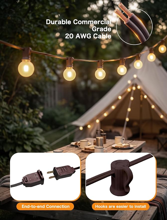 25FT Brown Outdoor String Lights, Shatterproof LED Globe String Lights - Image 6