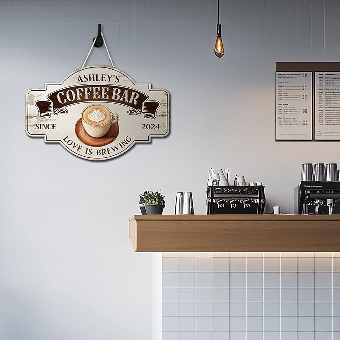 THUYPT Personalized Coffee Sign, Coffee Wooden Sign Plaque Wall Hanging Coffee - Image 6