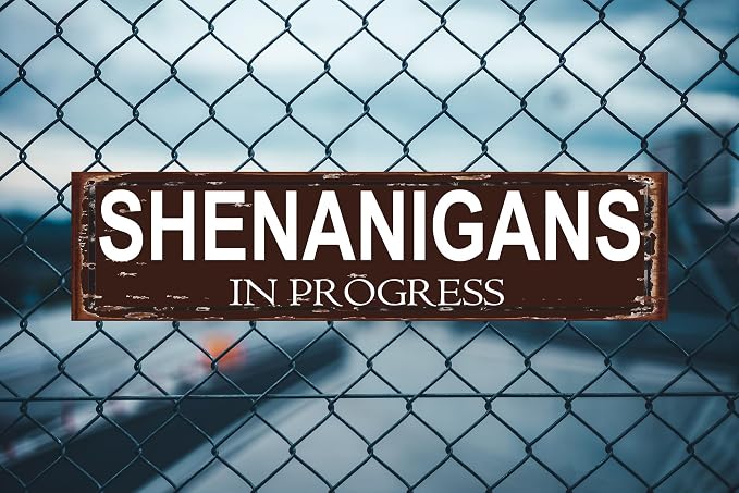 Shenanigans In Progress Metal Sign, Rustic Wall Art, 16 x 4 Inch Funny Decor - Image 2