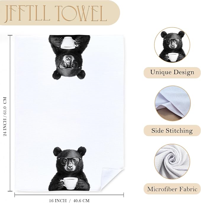 Funny Bear Kitchen Towels Set of 2, Funny Kitchen Decor, Coffee Station Wine - Image 7
