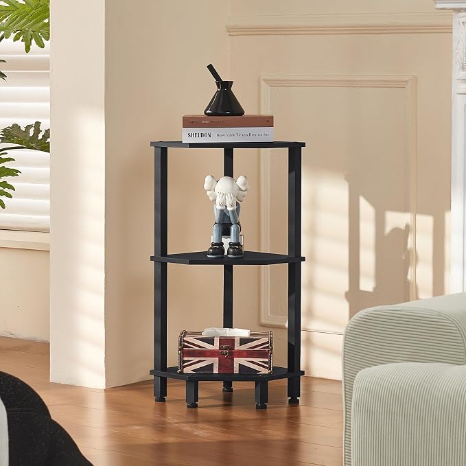 YUFAM 3-Tier Corner Shelf with Sturdy 5-Leg Base, Wooden Corner Bookshelf - Image 2