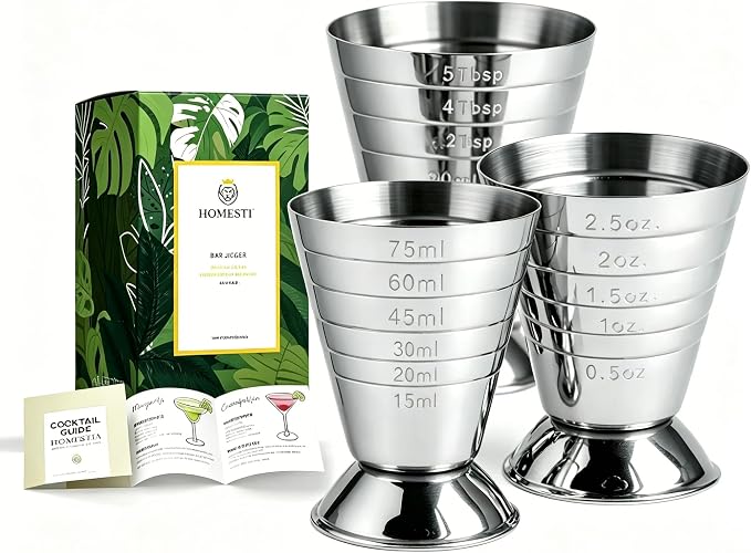 Homestia 3-Pack Multi Unit Measuring Jigger Set, Stainless Steel Bar Jigger by Homestia