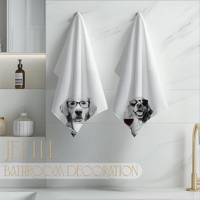 Funny Golden Retriever Kitchen Towels Set of 2, Funny Kitchen Decor, Coffee - Image 4