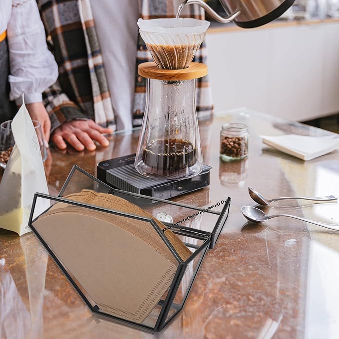 ELLDOO Black Glass Coffee Filter Holder Coffee Paper Storage Container Filter - Image 6