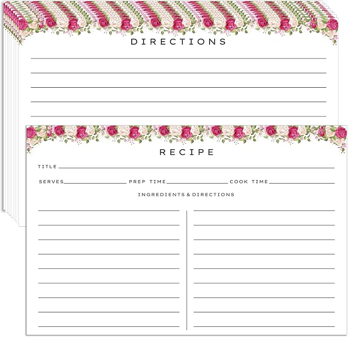 Recipe Cards 4x6, 60 Pack Double Sided Thick Recipe Index Cards Floral | 350gsm by AMAZINGSUN