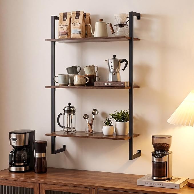 Giantex 3-Tier Wall-Mounted Bookshelf Set of 2, Industrial Floating Storage - Image 9