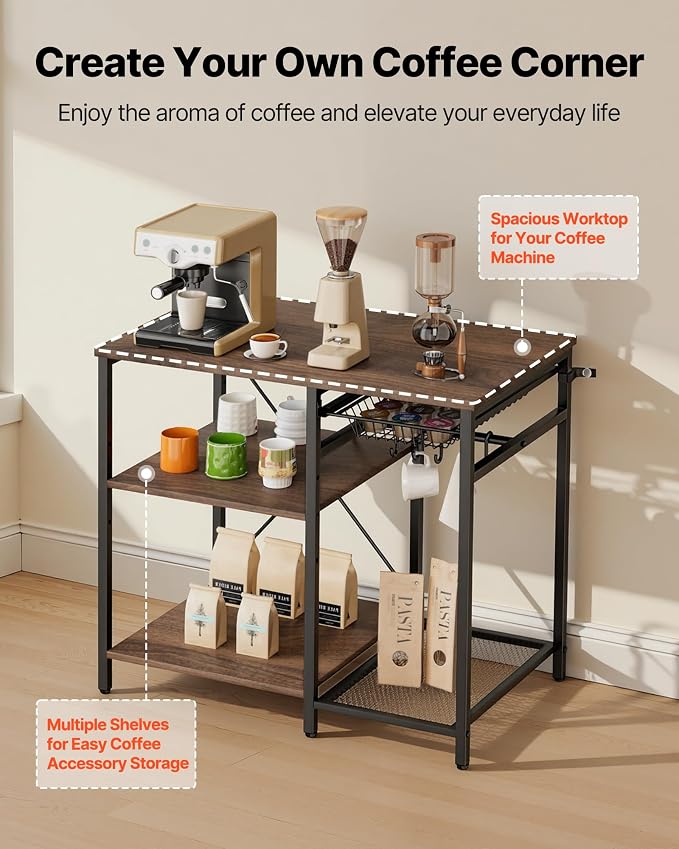VEVOR Bakers Rack, 35.4 inch Width Microwave Stand, Kitchen Stand - Image 4