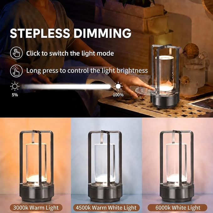 2 Pack Cordless Table Lamps, Rechargeable LED Decorative Lamp - Image 6