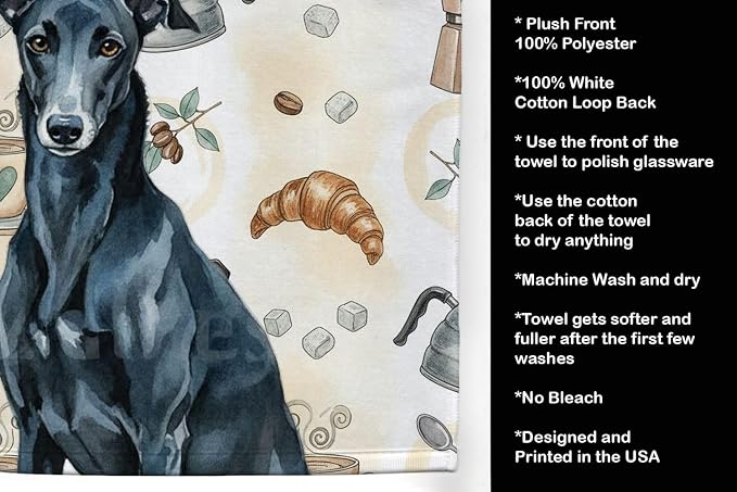 Caroline's Treasures Black Greyhound Coffee Bar Kitchen Towel Velour Plush - Image 4