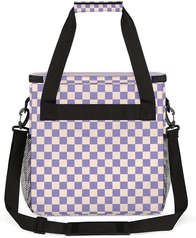 Checkerboard Purple Coffee Maker Carrying Bag, Waterproof Insulated Leakproof - Image 5