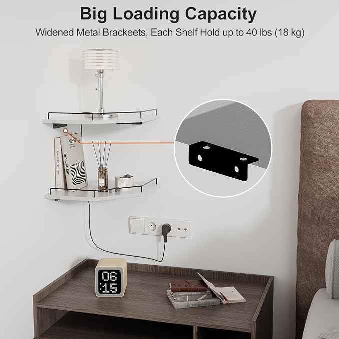 JJL Corner Shelf Wall Mounted, 12 Inches 2-Tier Floating Corner Shelf, Hexagon - Image 4
