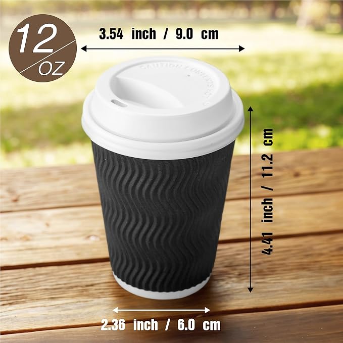 Disposable Wavy Insulated Cups, 12 Ounce, 20 Bonus Lids, - Image 3