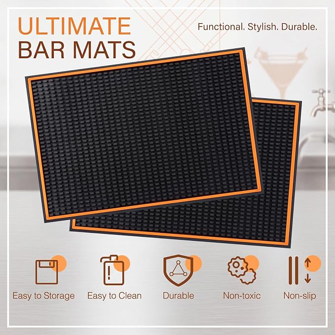 Tioncy 4 Pcs Bar Mat for Countertop 18 x 12 Inch Black - Image 3