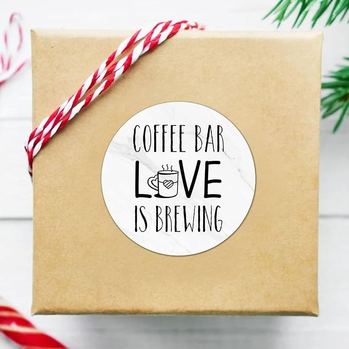 100pcs Vinyl Peel and Stick Circle Decals, Coffee Bar Love is Brewing Labels - Image 3