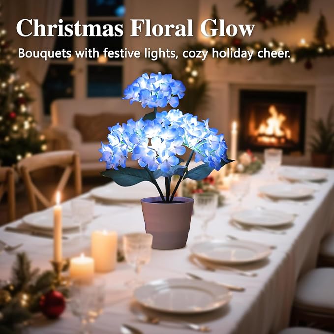 Blue Artificial Hydrangea LED Flower Lamp - Image 4