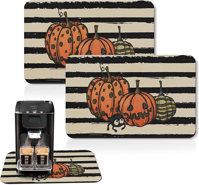 Arttown Coffee Mat for Countertops, Retro Striped Pumpkin Devil Gourd Dish by Arttown