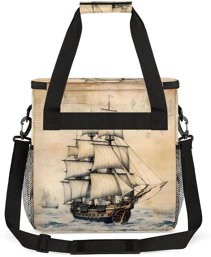 Nautical Ocean Pirate Ship Coffee Maker Carring Bag, Large Insulated Storage - Image 5