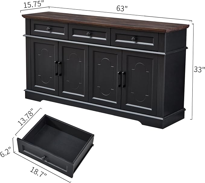 LIDYUK 63" Black Buffet Sideboard Cabinet - Image 2