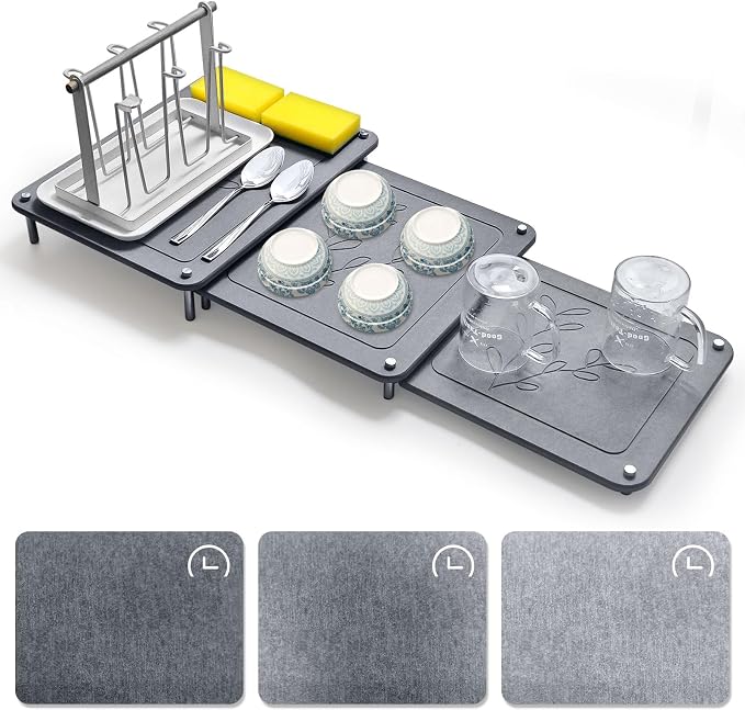 3Pcs Nesting Stone Drying Mat for Kitchen Counter, Quick Drying Dish Drying Mat by Unknown