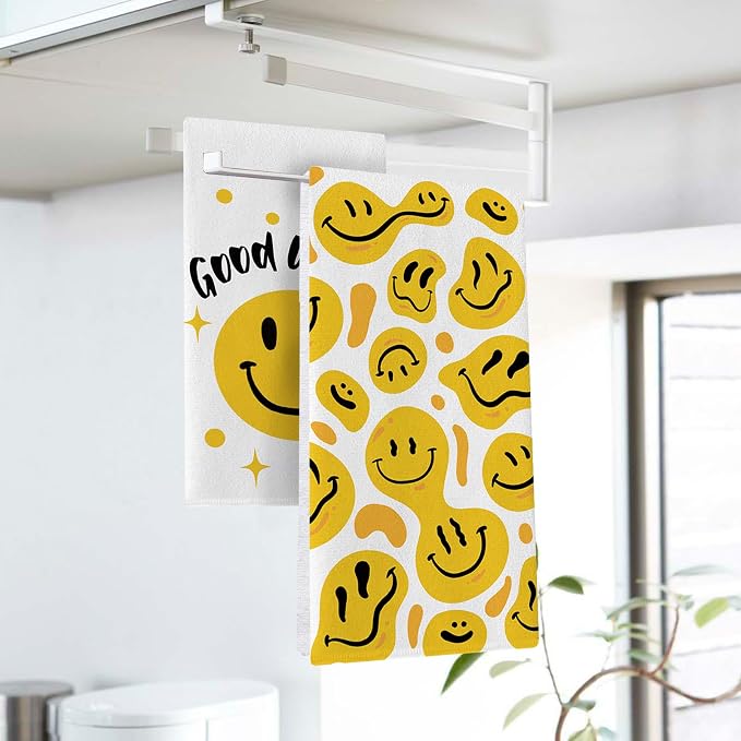 Good Vibes Smiley Face Kitchen Dish Towels Set of 2, Positive Hippie Smiles - Image 3