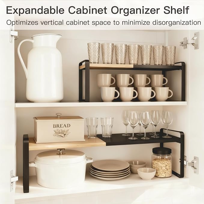 Expandable Cabinet Shelf Organizer & Spice Rack, Stackable Kitchen Counter Shelf - Image 2
