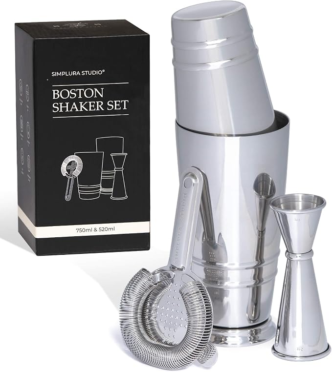 Premium 4-Piece Boston Cocktail Shaker Set w/Hawthorne Strainer & Japanese by Unknown