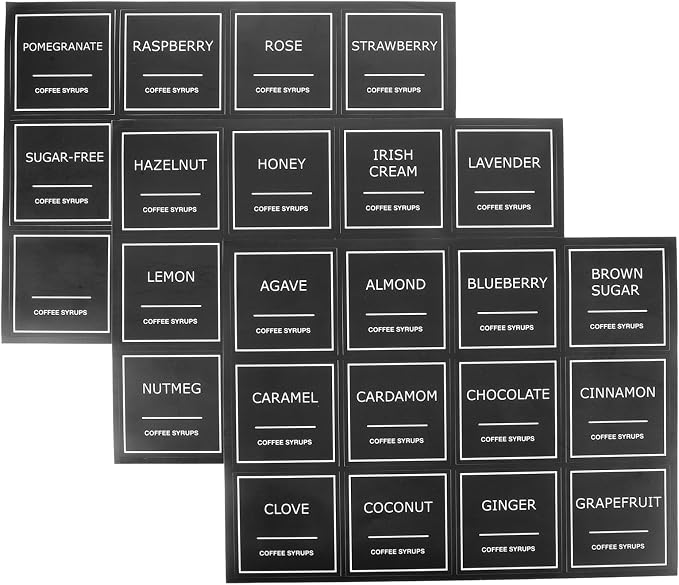 TEHAUX 3Sheets Coffee Syrup Labels of Removable Decorative Stickers by TEHAUX