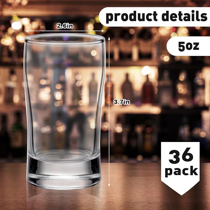 Bokon 36 Pcs Beer Glasses, Small Juice Cups Iced Tea Glasses Heavy Base - Image 2