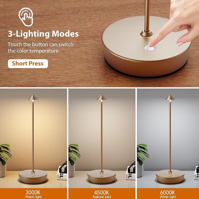 2Pack Rechargeable Cordless Table Lamp, Portable Powered LED Battery 6000mAh - Image 3