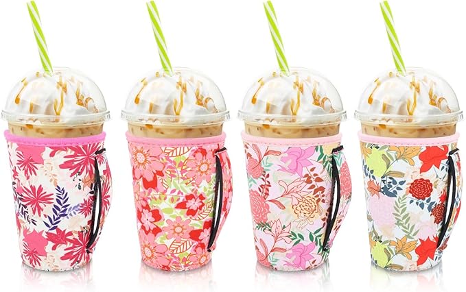 4Pack Reusable Iced Coffee Sleeve Insulator Sleeves by AJLTPA